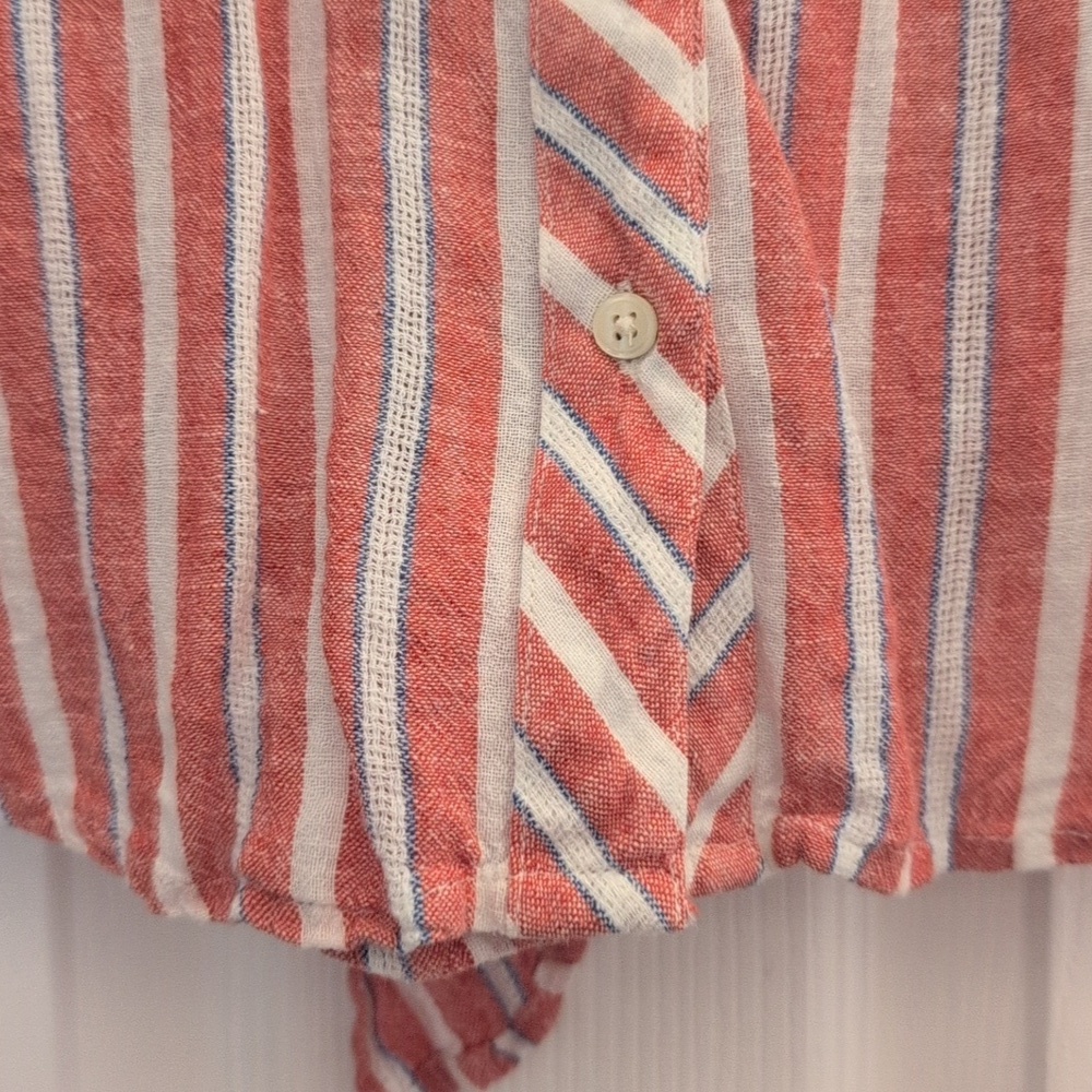 Lucky Brand XS Red and White Striped Button Down Shirt with Tie Back - Picture 6 of 10
